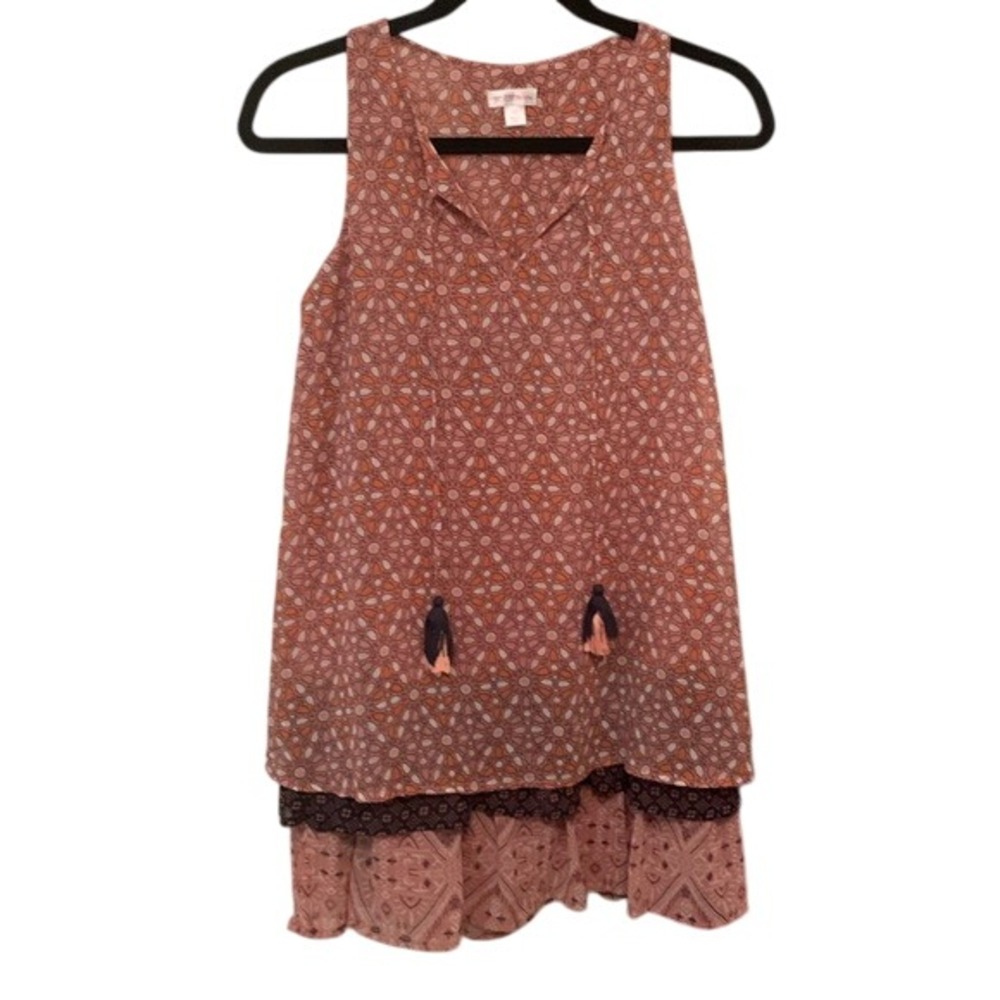 Xhilaration XS Pink Orange V-Neck Sleeveless Layered Tunic Mini Dress